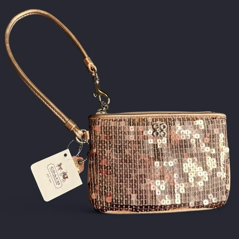 Vintage COACH Y2K Special Edition Rose Gold Sequined Wristlet Small NWT Glam